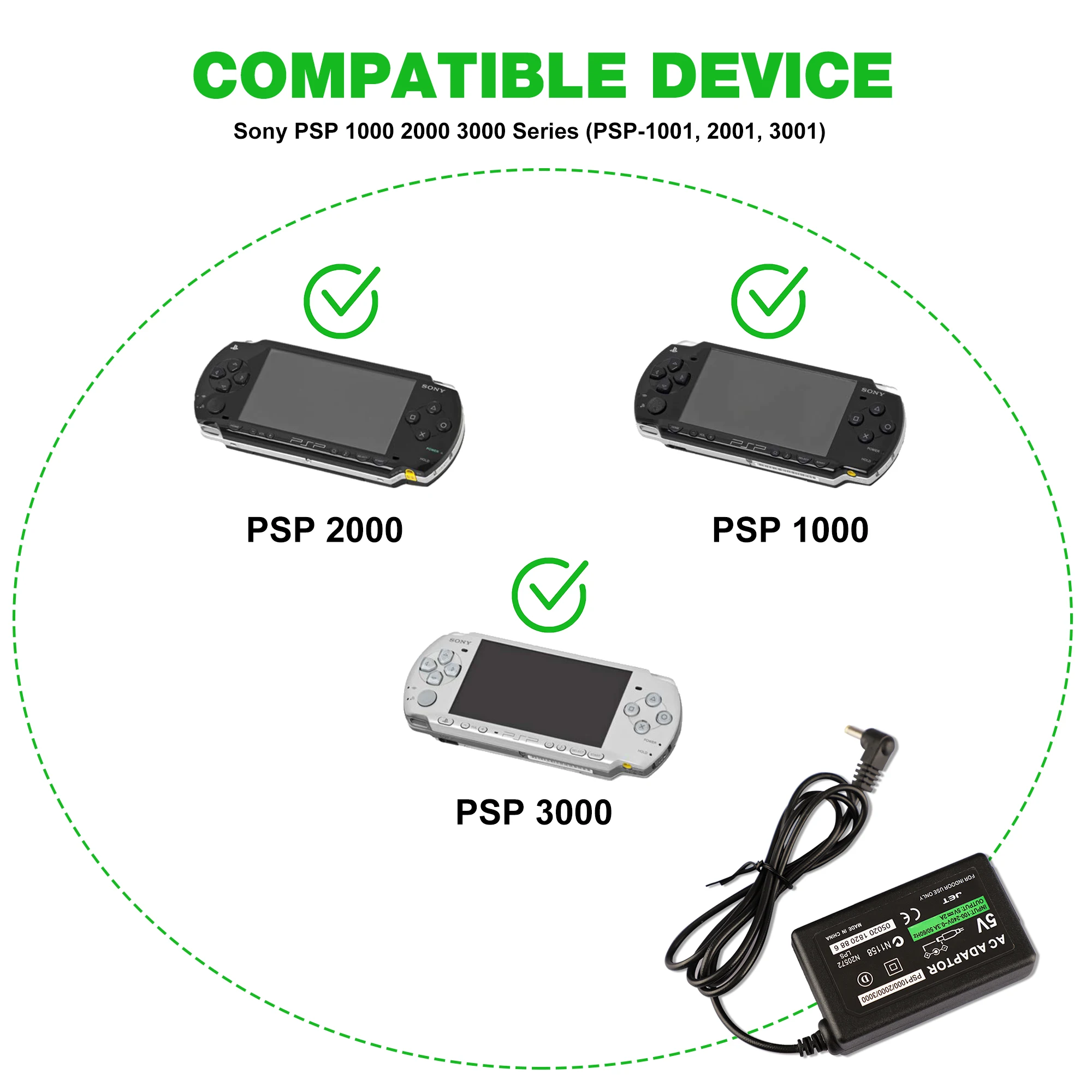 PSP Charger,AC Adapter Wall Charger Compatible With Sony PSP-110 PSP-1001 PSP 1000 / PSP Slim & Lite 2000 / PSP 3000 Replacement