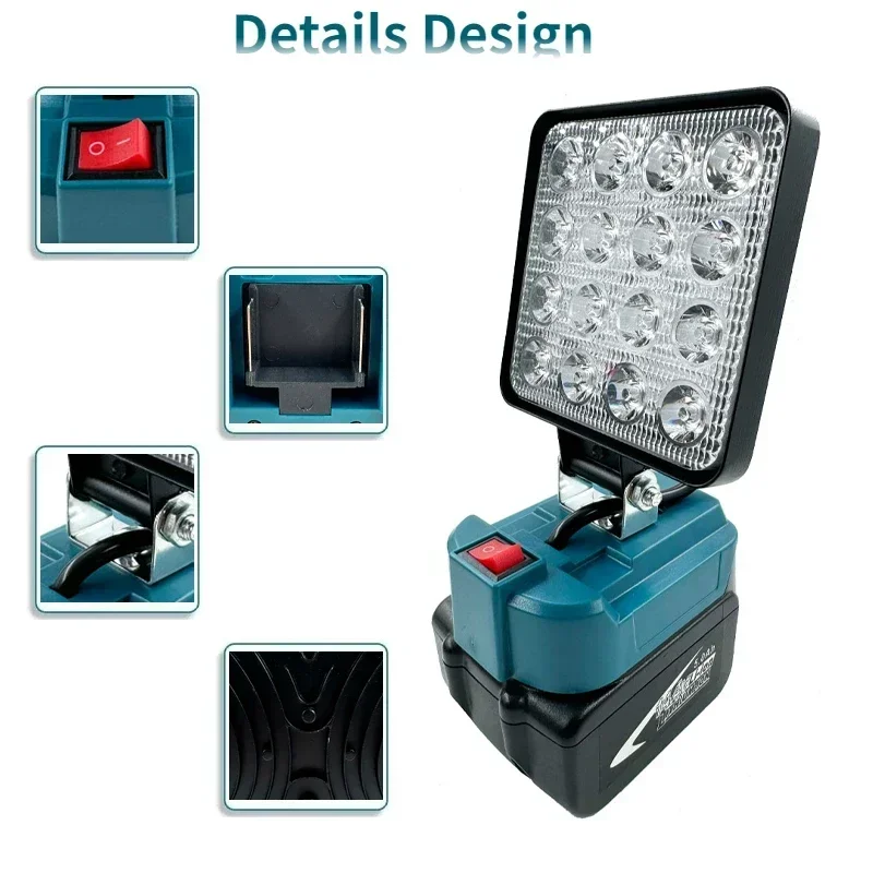 Cordless 4 inch LED Work Light For Makita 14.4V-18V Li-ion Battery Lantern Outdoor Flashlight Camping Lamp Emergency Lighting