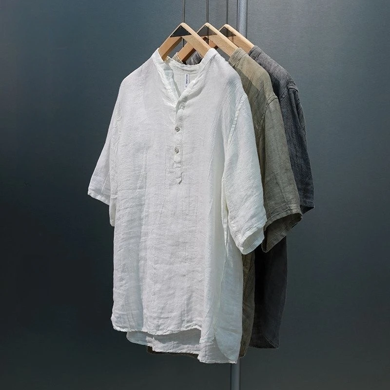 

New Summer Men's Short Sleeve Shirt 100% Linen Tie Dye Cotton Linen Half Sleeve Trendy Chinese Style Breathable Comfortable S...