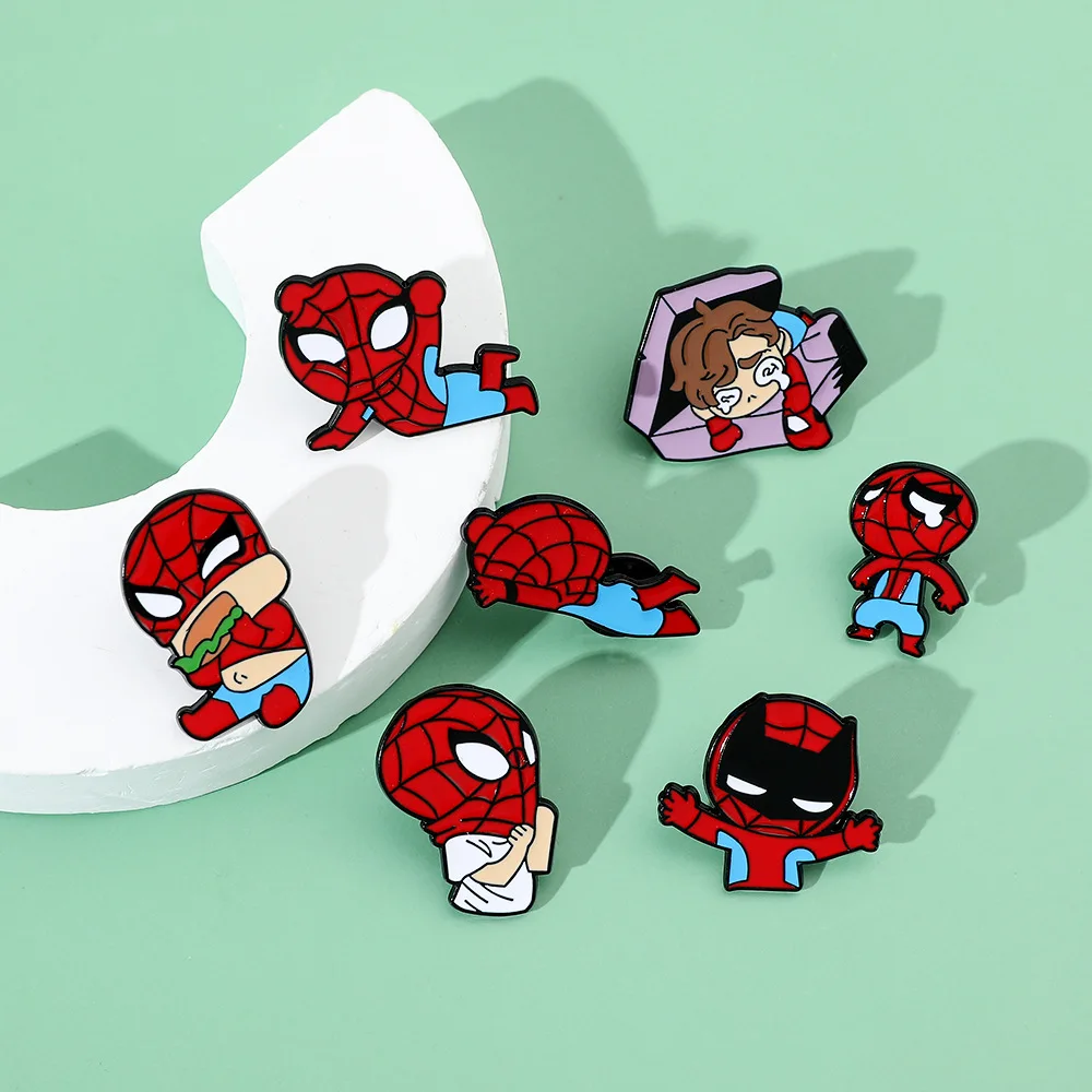 Kawaii Disney Anime Figure Spiderman Enamel Pins Avengers Spiderman Brooch for Backpack Jacket Pins Accessories Gifts