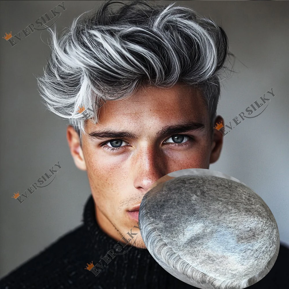 Natural Hairline Toupee for Men Grey 1B40 1B65 1B80 Black Brown Super Durable Thin Micro Skin Hairpiece Human Hair Unit Male Wig