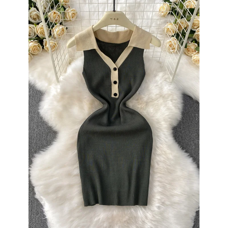 women summer slim chic polo neck knitted bodycon mini short tank dress casual patchwork party sheath dresses t shirt vestidos