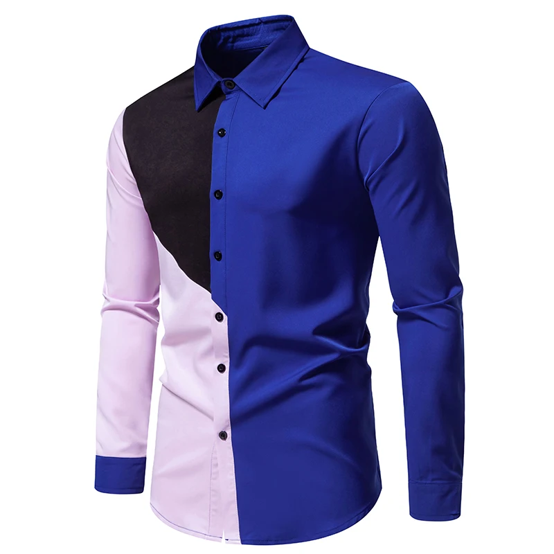 

Europe and The United States Men's New Lapel Splicing Color Suit Dress Fashion Breathable Long Sleeve Men Clothing