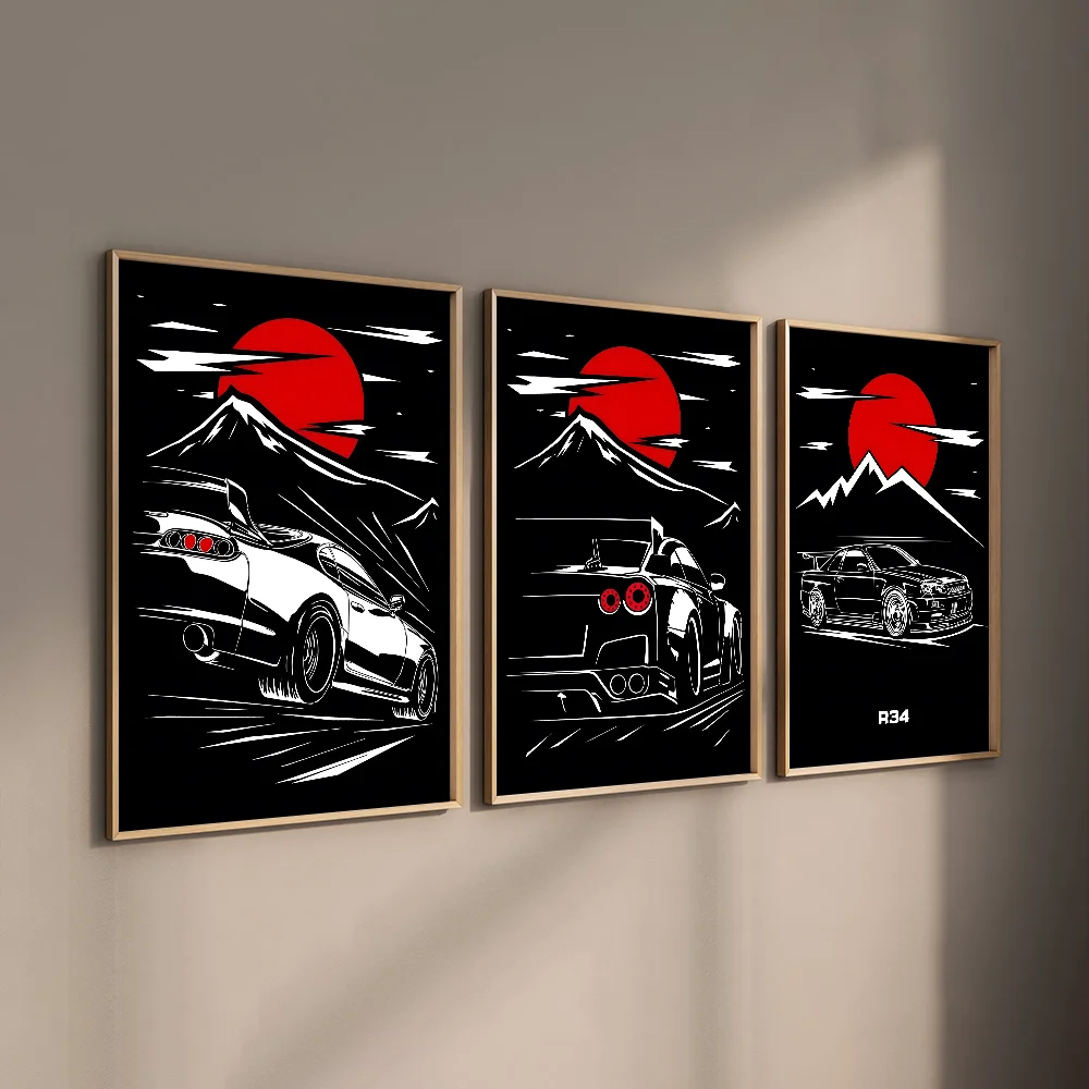 Nissan JDM Skyline R34 GTR Racing Car Supra Japanese Poster HD art sticky wall waterproof home living room bar decoration