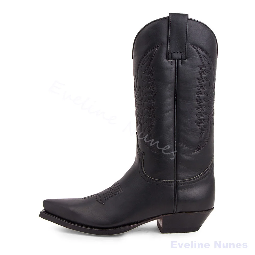 Ladies Classic Western Cowboy Mid Calf Boots Wing Floral Embroidered Pointed Toe Pull On Vintage Boots For Festival Street Wear