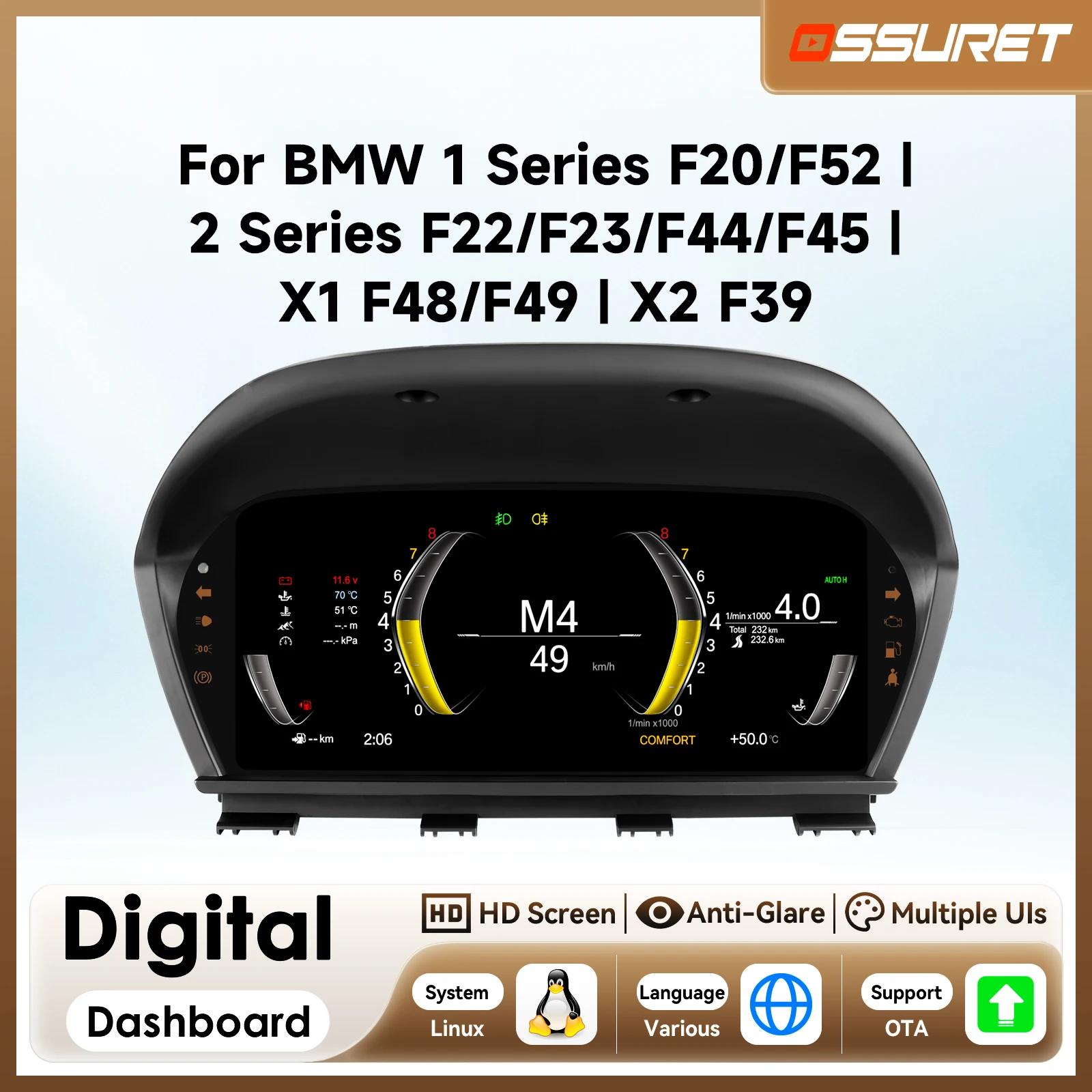 10 inch digitaal instrumentencluster voor BMW 1 Serie F20 F52/2 Serie F22 F23 F44 F45/X1 F48/F49/X2 F39 dashboardpaneel virtuele cockpit