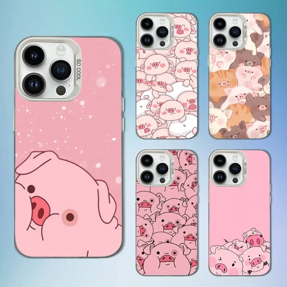 حافظة هاتف كرتونية لطيفة على شكل خنزير وردي لهاتف آيفون 17,16,15,14,13,12,11, Mini,XS,Pro,SE,MAX غطاء أبيض غير لامع مقاوم للصدمات #1