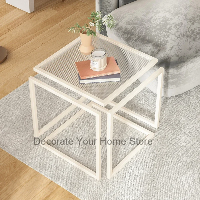 Nordic Creative Glass Edge Table Designer Square Coffee Tables Transparent Night Small Basse De Salon Entrance Hall Furniture