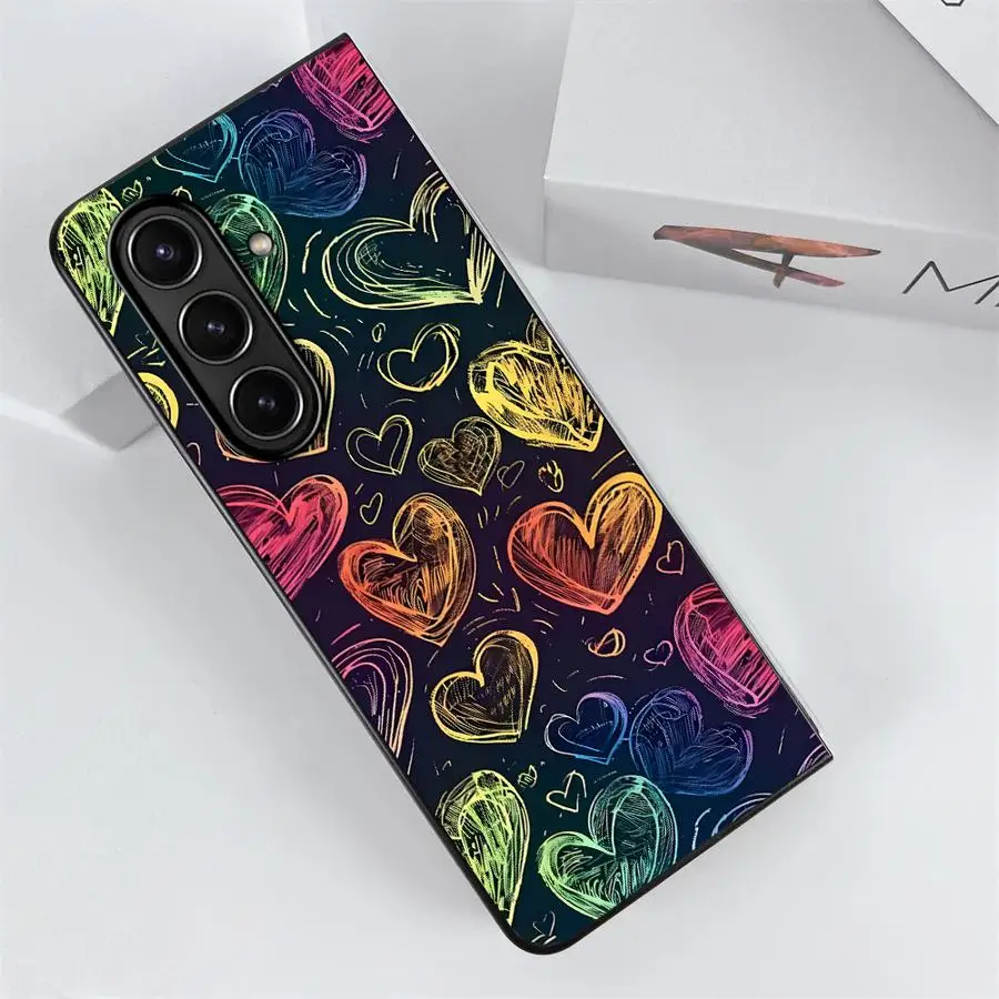 サムスン Galaxy ZFold3 ZFold6 Z Fold 7 6 5 4 3 ZFold5 ZFold4 ZFold7用 愛漫画落書きデザインケース バックフォンカバー