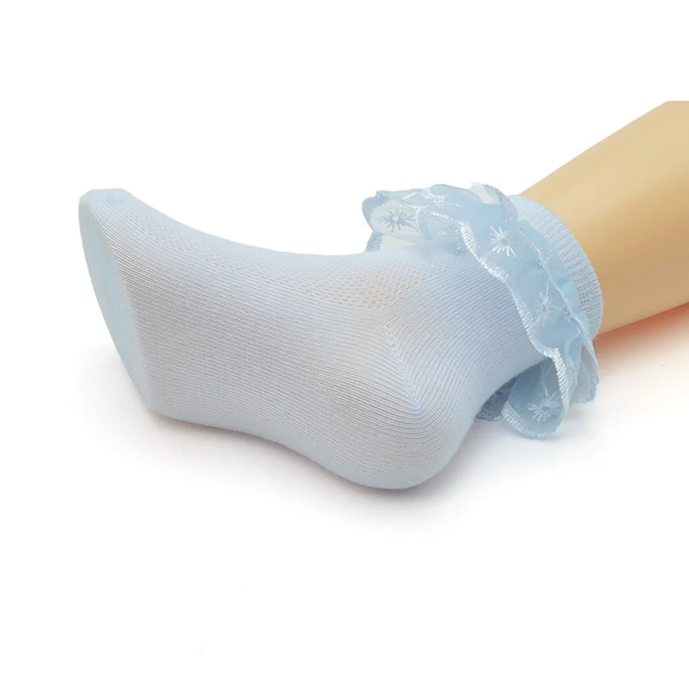 4 Paar Prinzessinnen-Spitzen-Baumwollsocken, knöchelschnitt, atmungsaktiv, rutschfest, bequem, für Mädchen im Alter von 0–3 Jahren, Wathet, Weiß, Rosa, Gelb