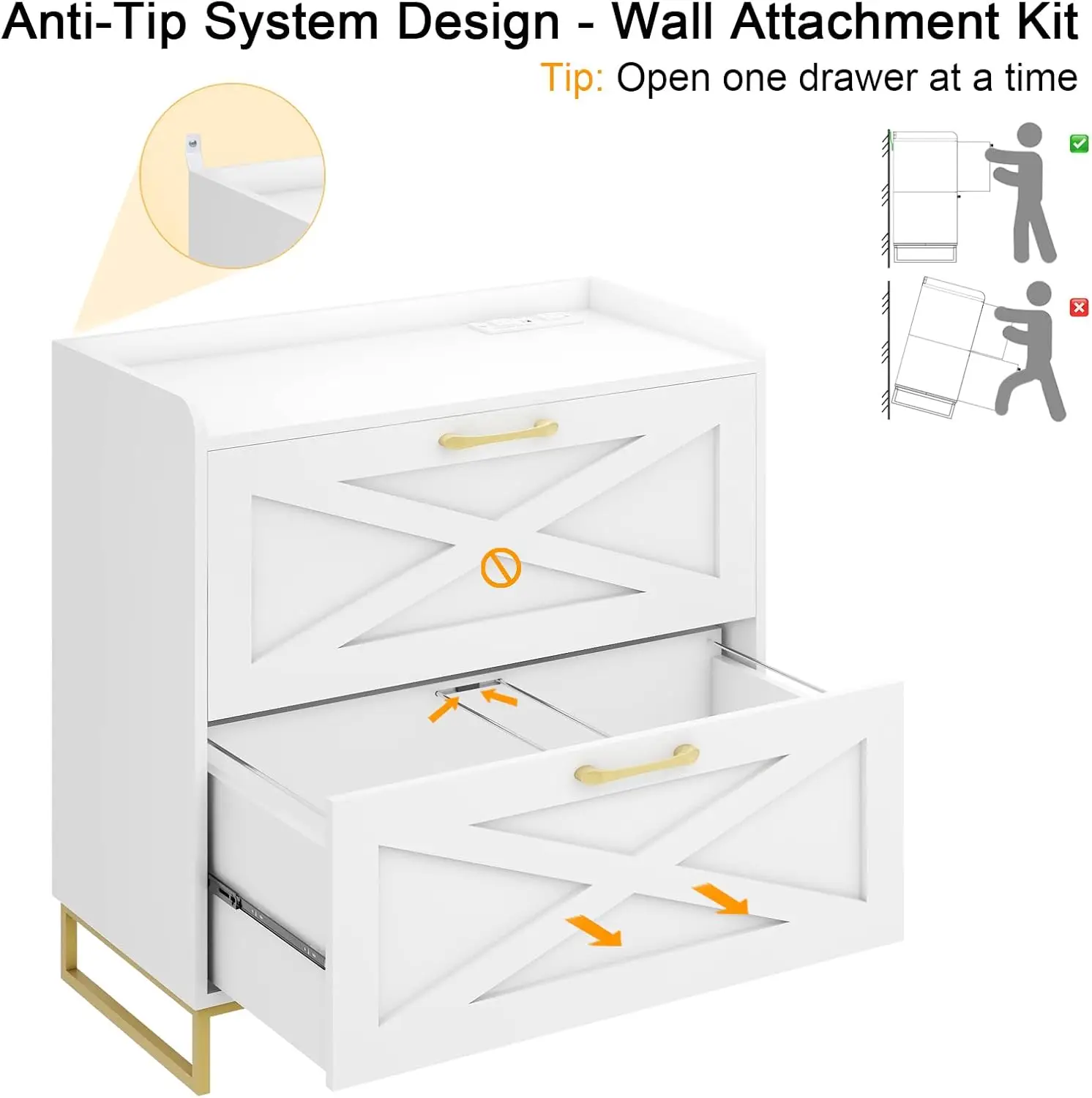 Akten schrank 2 Schubladen seitlicher Akten schrank mit Ladestation für hängende Akten in Brief-/Rechts-/A4-Größe