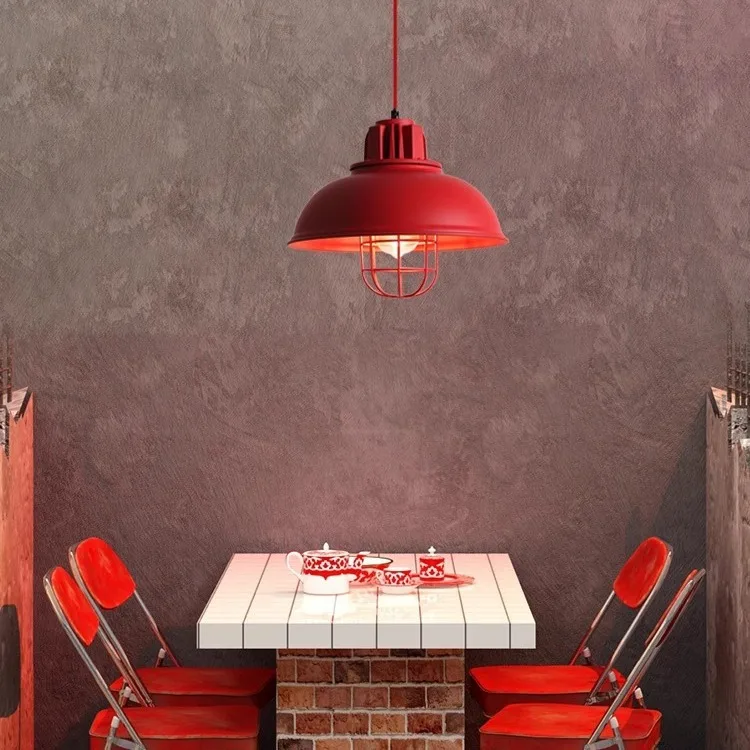 American Retro Red Pendant Lamp Led E27 Industrial Style Lighting Hot Pot Barbecue Modern Iron Art Restaurant Decor Lighting