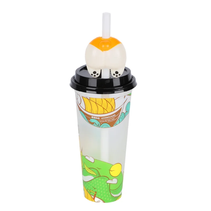 custom.LOKYO Food Grade 700ml PP Black Boba Tea Custom Plastic Disposable Cups with Lid
