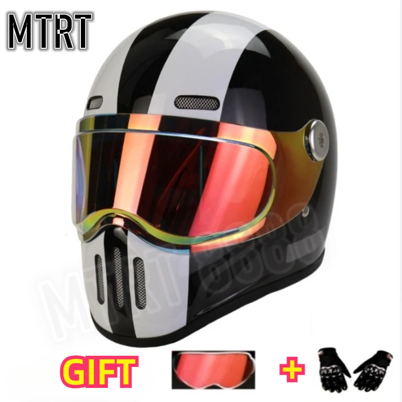 Small Helmet Body Full Face Motorcycle Helmet Safety Retro Certified Moto Helmet DOT Motorbike Crash Men Women Double Sun Visor