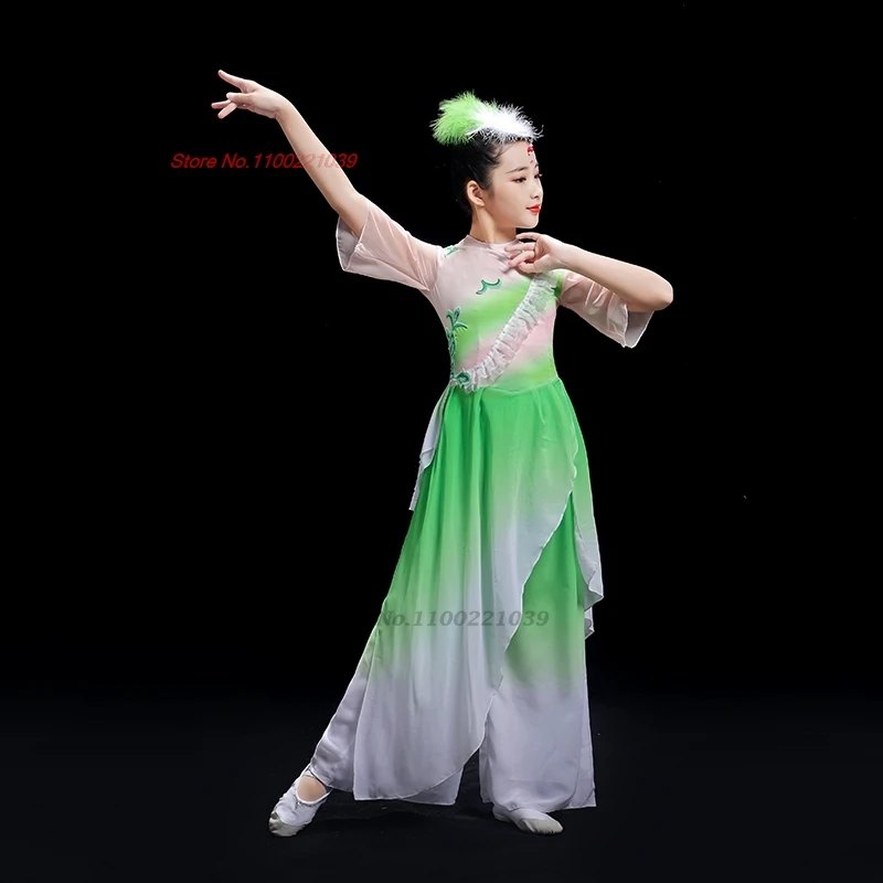 2025 chinese vintage children folk dance costume gradient color chiffon hanfu tops+pants set traditional stage performance dress