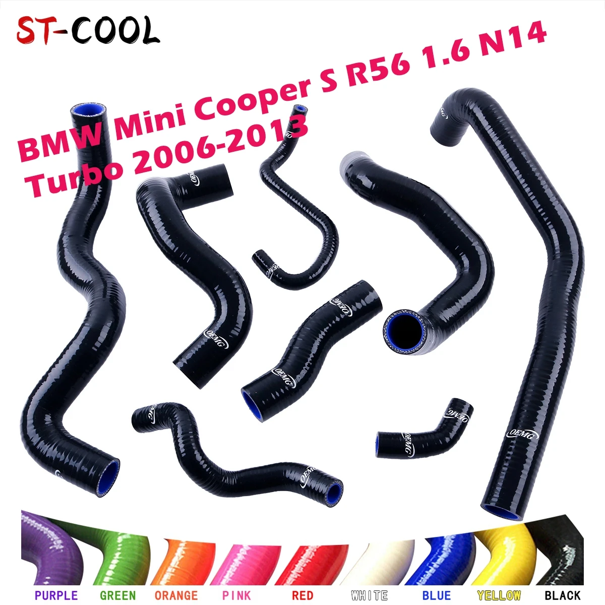 

For 2006-2013 BMW Mini Cooper S R56 N14 1.6 Turbo 2007 2008 2009 2010 2011 2012 Radiator Hoses Kit Silicone Tubes 8Pcs 10 Colors