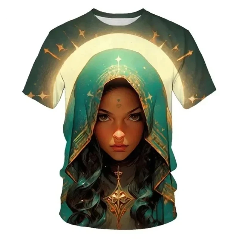 Summer Fashion 3D Printing Virgin Mary Christian Jesus Mother Men's T-shirt 3D pattern short sleeve fashion street men's T-shirt