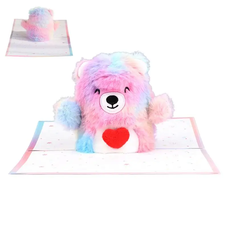 Kartu Pop-Up boneka, warna-warni beruang kartu ucapan kartun liburan kartu ulang tahun 3D kartu boneka binatang kreatif untuk