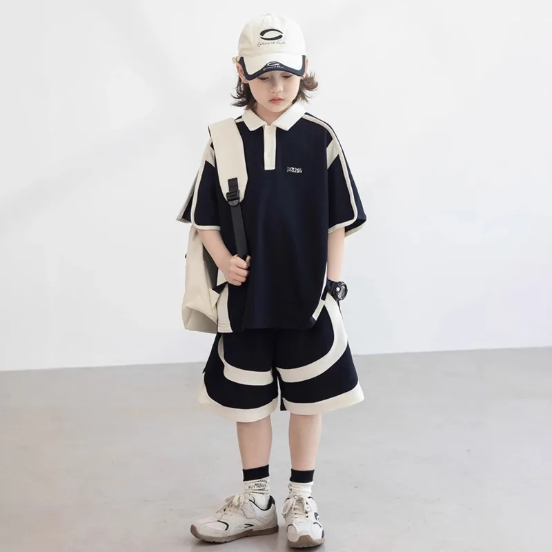 26 Spring Summer Causal Boy T-shirt Shorts Pants 2piece Set Outfit Children Pullover Trouser Big Kids Clothes 6-18 Years Sporty