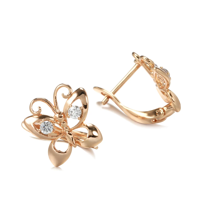 Kinel Hot Fashion Glossy Dangle Earrings 585 Rose Gold Wiht Natural Zircon Butterfly Earrings For Women Fine Daily Jewelry