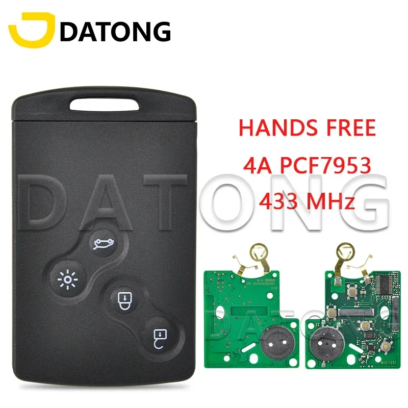 

Datong World Car Remote Key For Renault Captur 2013-2017 Clio IV 2009-2015 4A Chip 433MHz Hands Free Promixity Smart Card