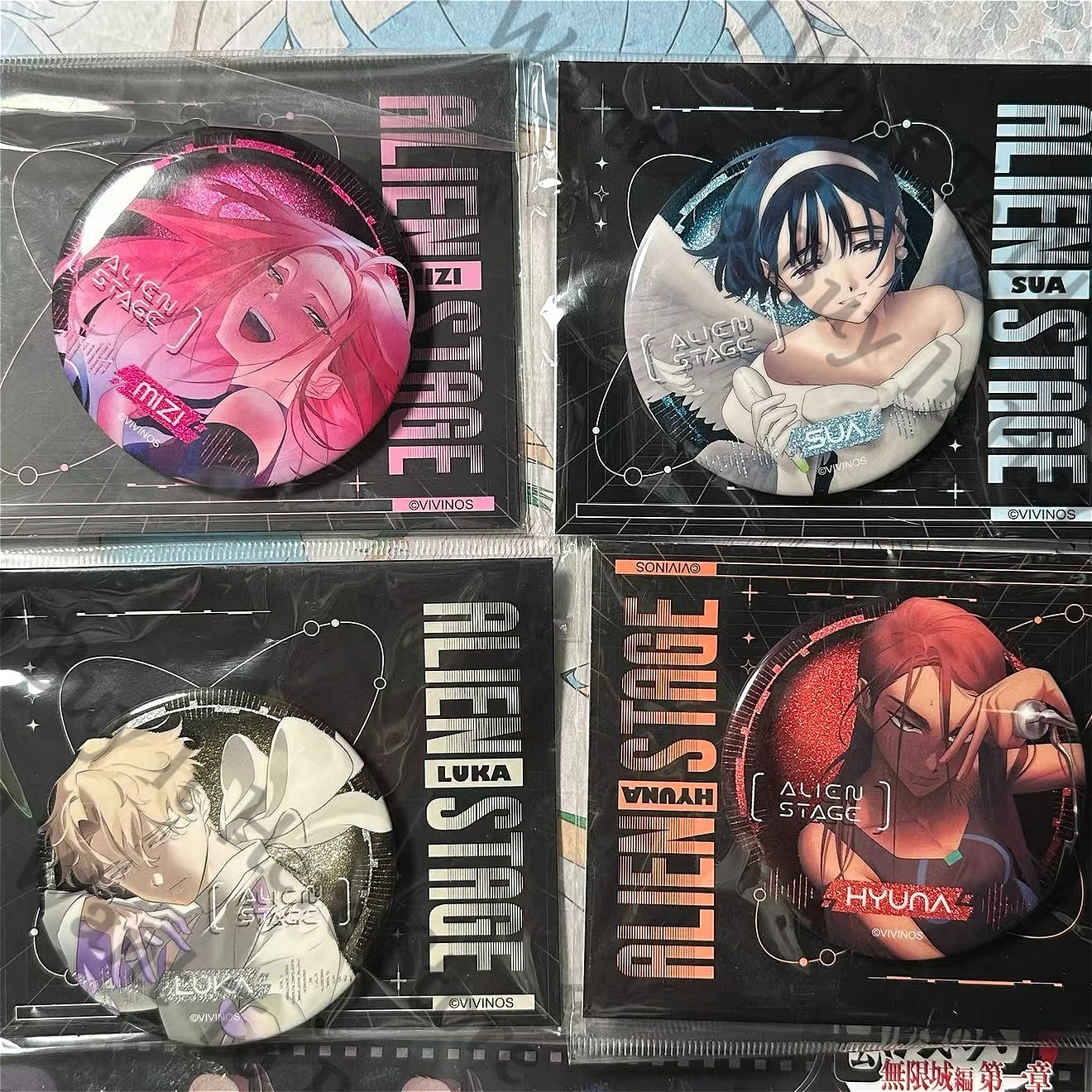 Genuine Anime Alien Stage Mizi Sua Ivan Till Luka Hyuna Cosplay Cartoon Double Flash Badge Brooch Widget Emblem Pendants Gift