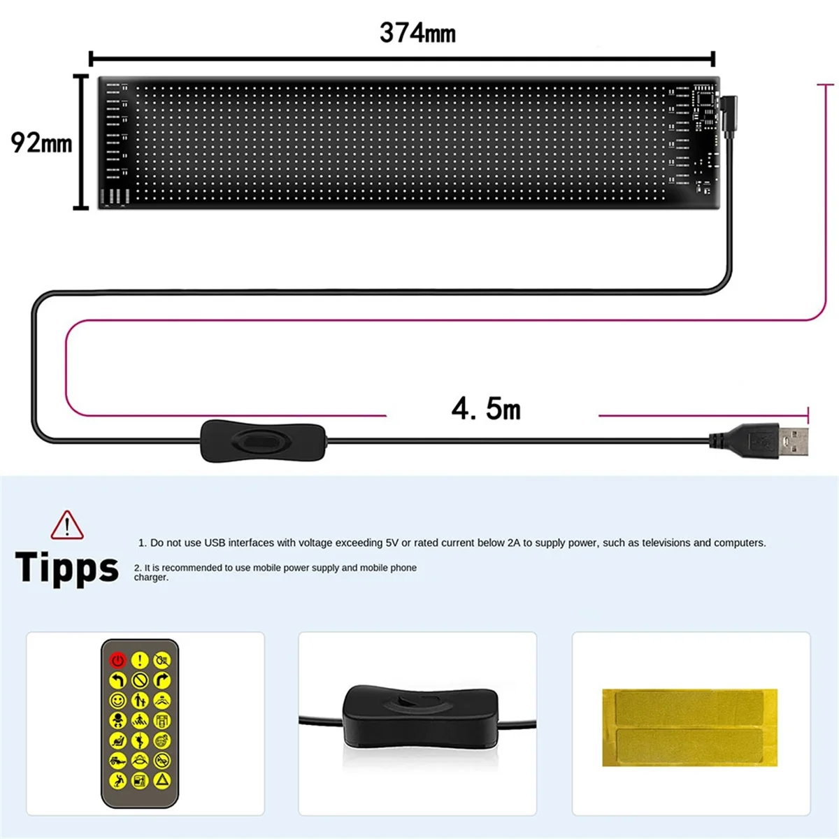 Panel de matriz LED Pantalla flexible programable Pantalla IP65 Animación Mensaje Descarga Señal Aplicación Control Coches Tienda Bar,A