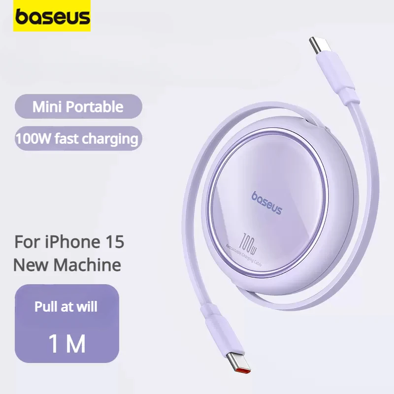 Baseus Retractable Charging Cable Type-C To Type-C Charger Cable PD100W Fast Charging for iPhone15promax iPhone 15 plus ipad air