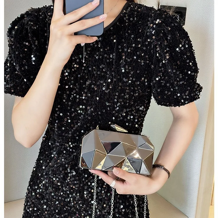 

Кристаллический акриловый клатч 2025 года — зеркальный гламурный вечерний кошелек со съемной цепочкой, трансформируемый мини-через плечо для гала-почтий