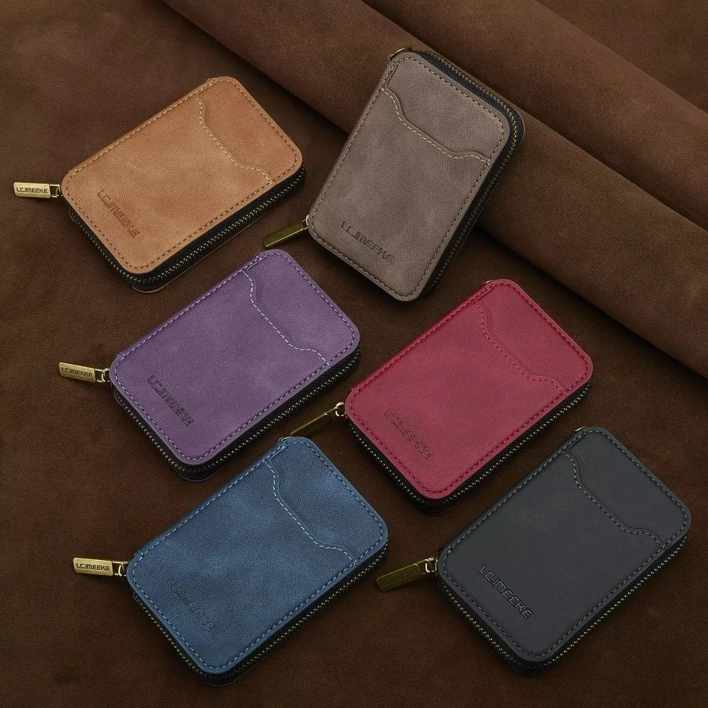 PU Leather Magnetic Phone Bag Zipper Closure Card Slot Leather Card Slot Wallet Anti-fraud Universal Phone Card Holder Wallet