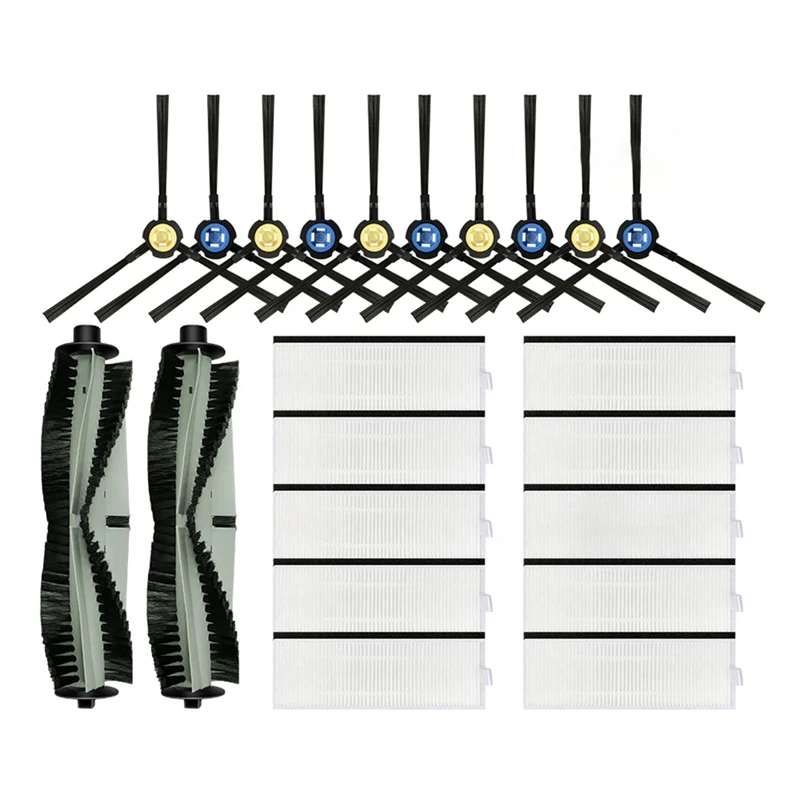 A23T For ILIFE T20s Robot Vacuum Replacement Parts 2 Main Brushes 10 Side Brushes 10 HEPA Filters Vacuum Cleaner Accessories