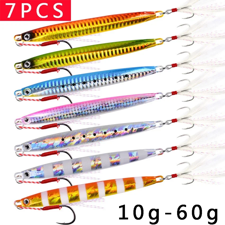 

7PCS/lot SSZ Metal Jigs Lures Baits 10g 20g 30g 40g 60g Slim Deep Sea Jig Saltwater Jigging Sinking Fishing Lures Spoon Baits