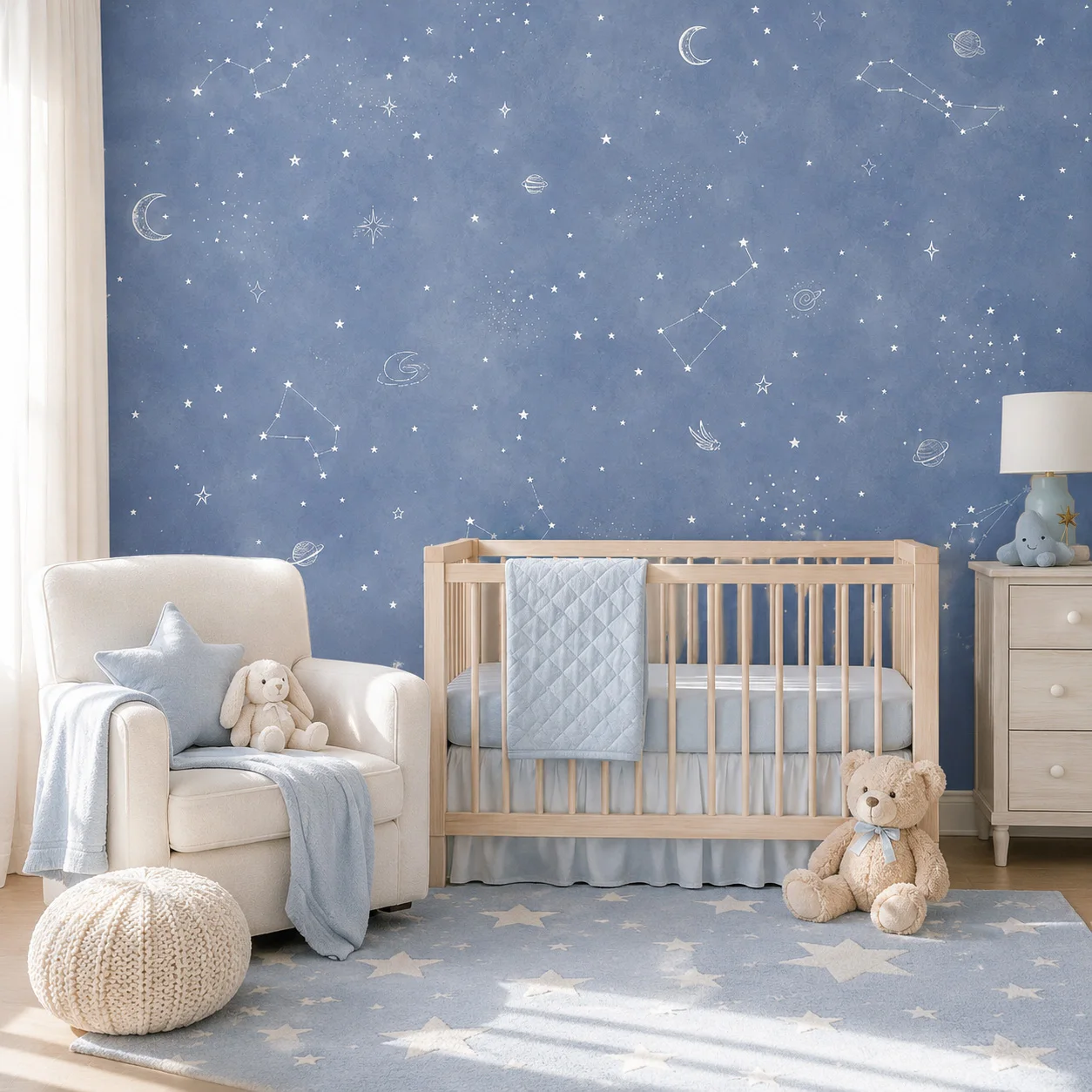 Blue Starry Sky Self Adhesive - đánh giá và giá Baby Nursery Peel And Stick Wallpaper