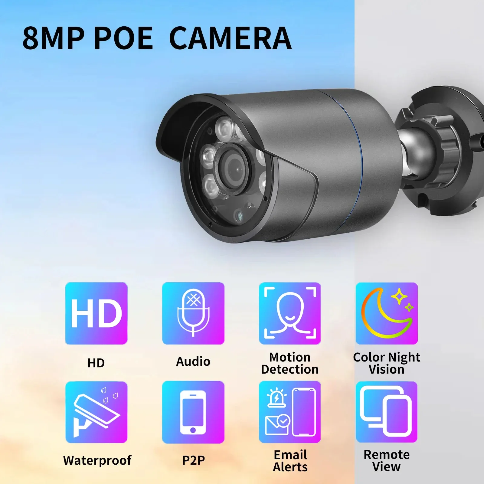 Gadinan 8MP 4K POE IP Camera Color Night Vision CCTV Dual Light Source Smart Home AI Motion Detection 5MP Bullet Security Camera