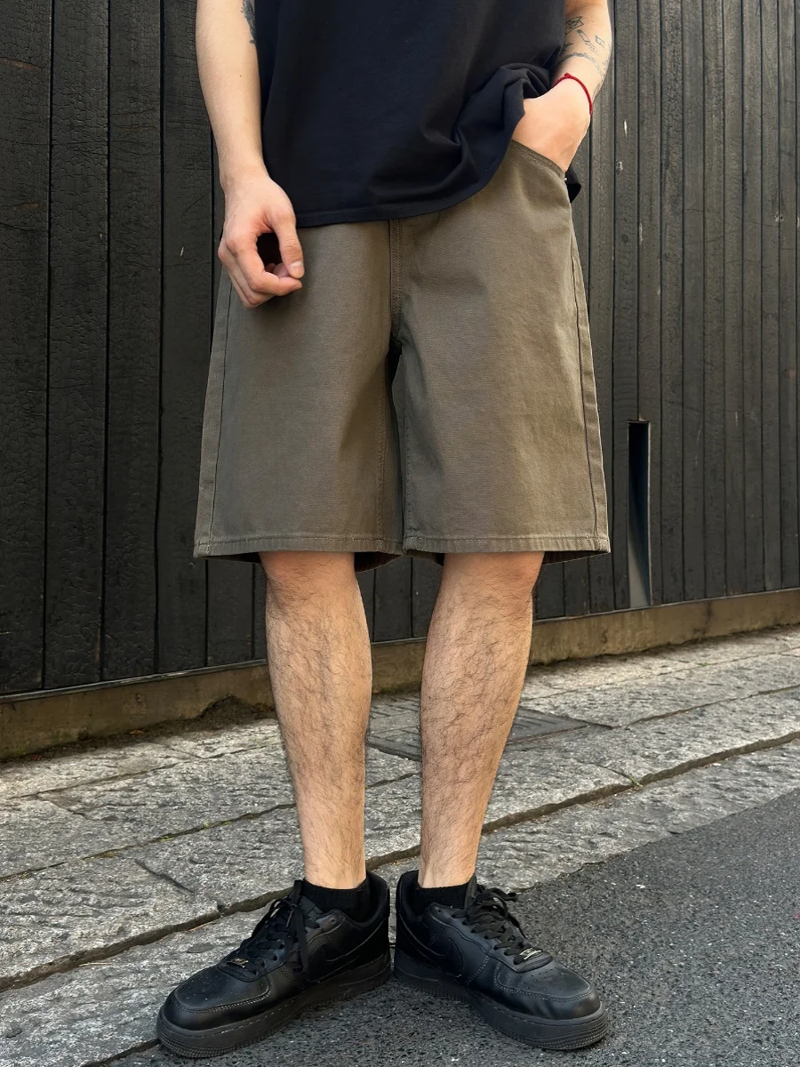 

Retro American Waed Workwear orts Men's Summer Brown Cleanfit Five-Quarter Casual Loose Fit Straight Leg Sweatpants