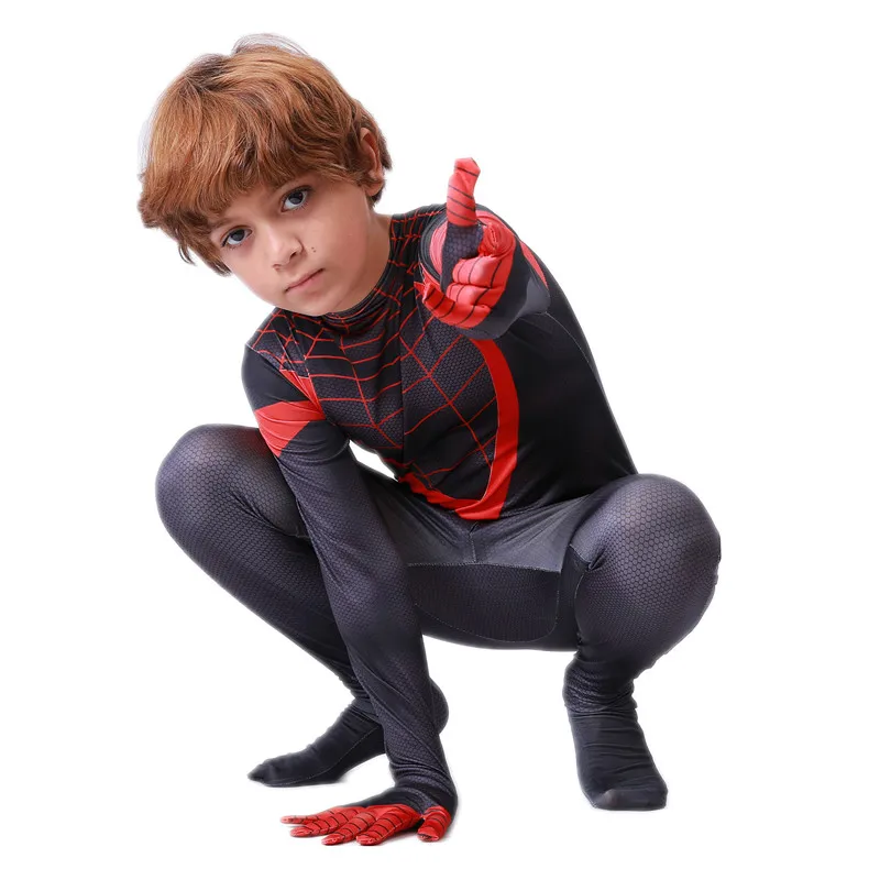 Kids Superhero Costume Stretchable Mesh Bodysuit Boys Girls Role Play Party Wear Halloween Mask Cosplay Performance Outfit view 4