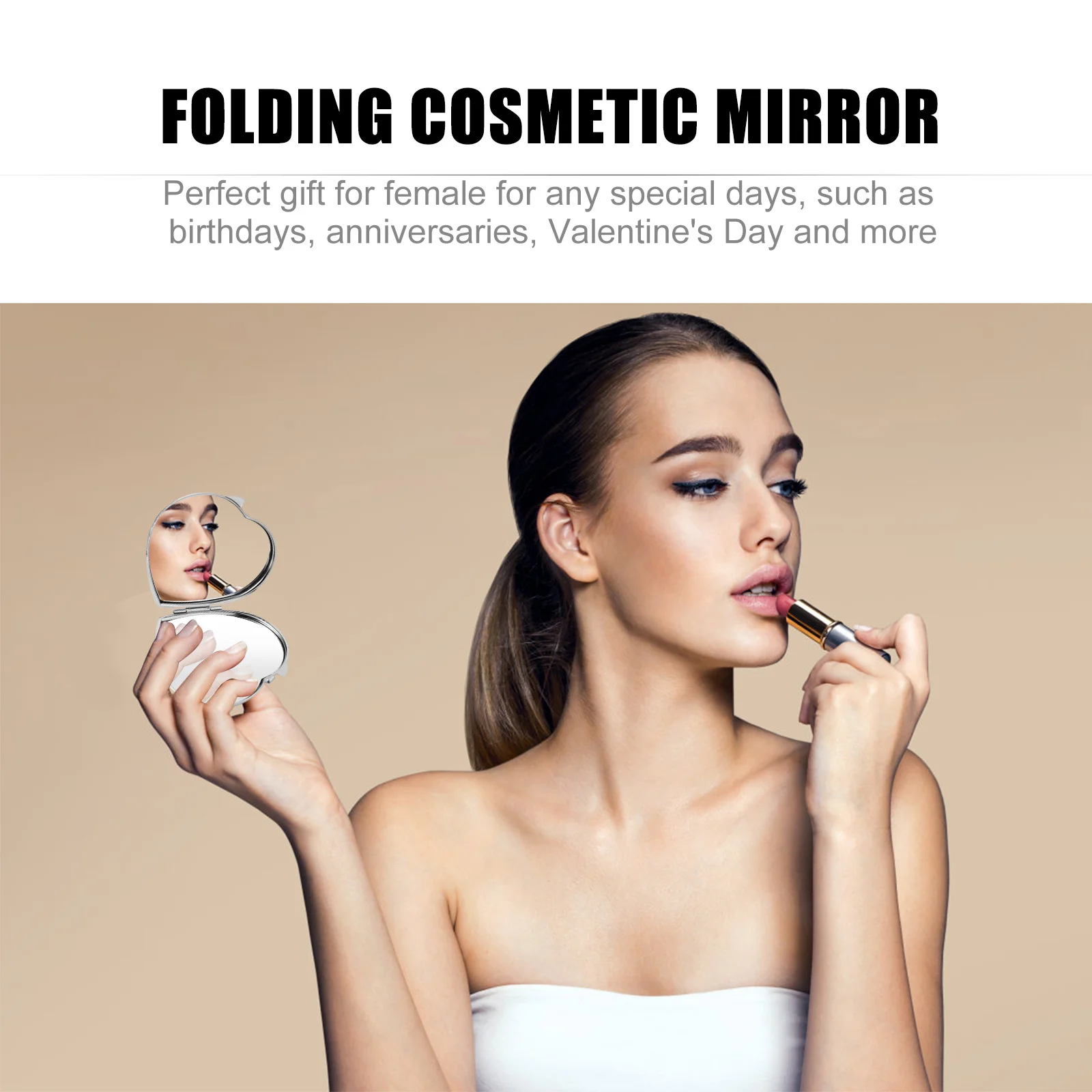 컴팩트한 하트 모양 메이크업 거울 가볍고 휴대 가능한 접이식 디자인 여행 비즈니스 출장 핸드백 지갑 주머니에 이상적