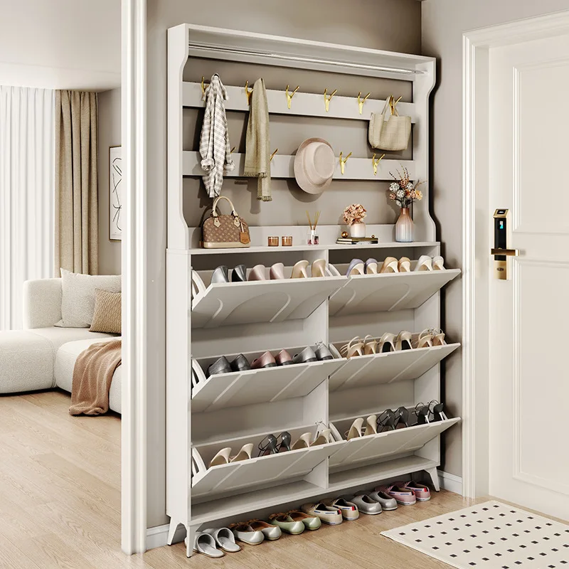 

Cream Wind Ultra-thin Tipping Bucket Shoe Cabinet Household Door Indoor Cabinet Small Apartment Outdoor Corridor Integrated