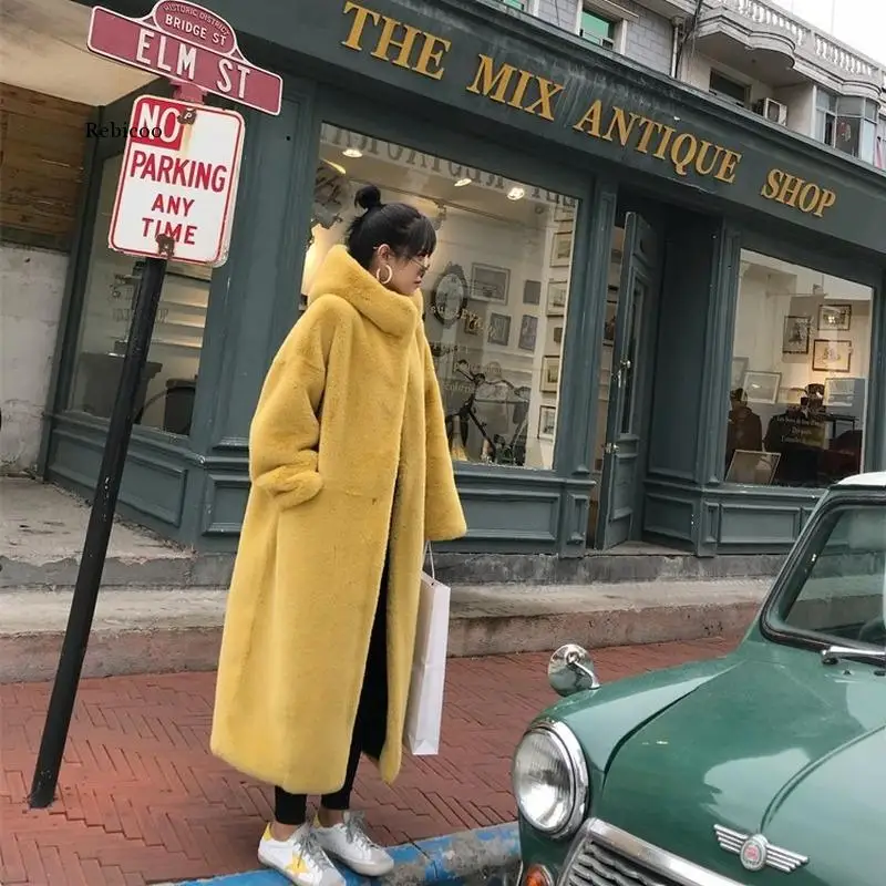 Imitation Mink Velvet Luxury Faux Fur Coats Women Winter Thick Loose Warm Parkas Outwear Plush Hooded Fur Jacket Female