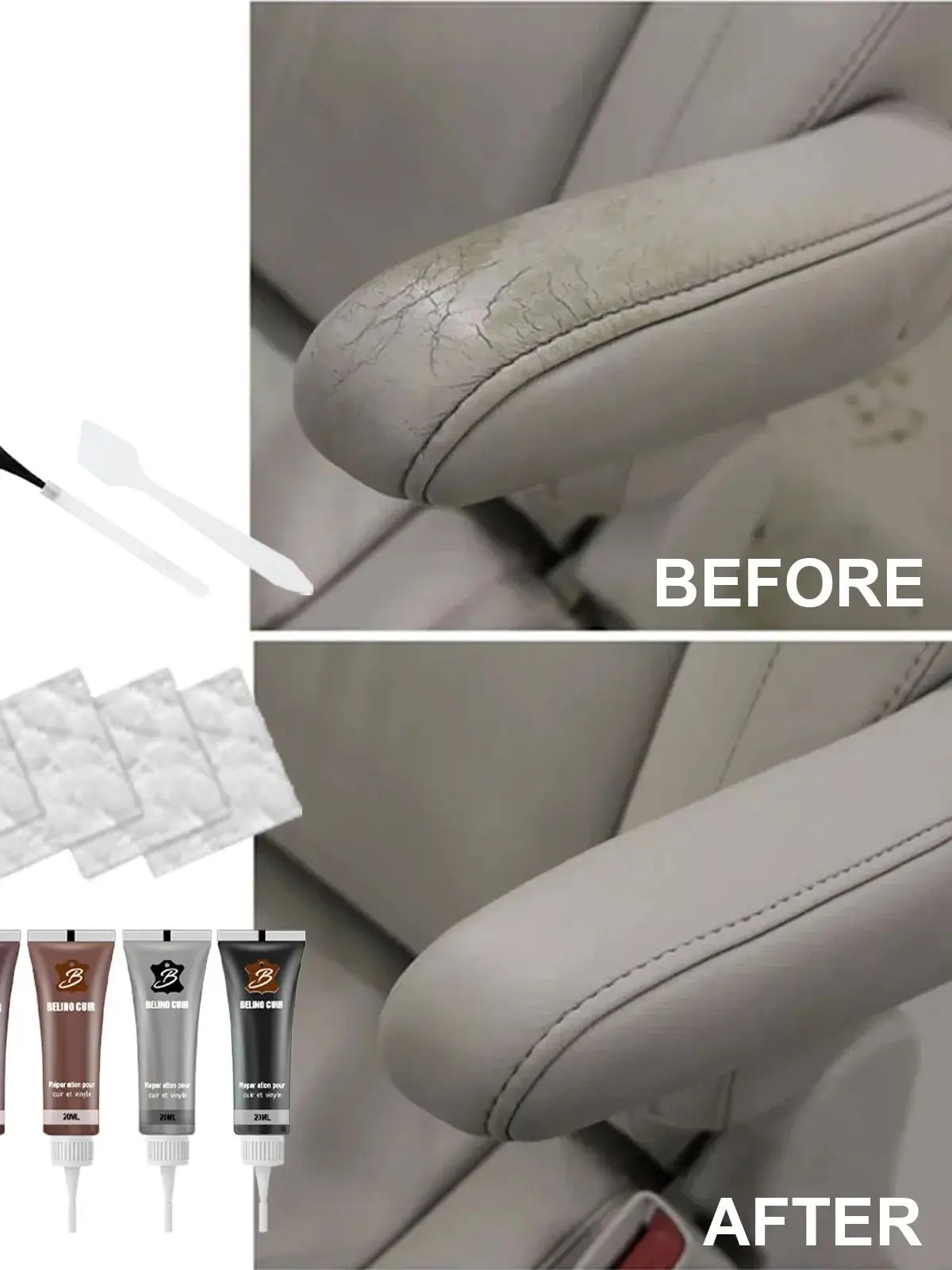 Kit de réparation du cuir, Gel de réparation du cuir de voiture, crÚme de rénovation complémentaire du cuir, larmes, fissures, brûlures, trous, pùte de remplissage