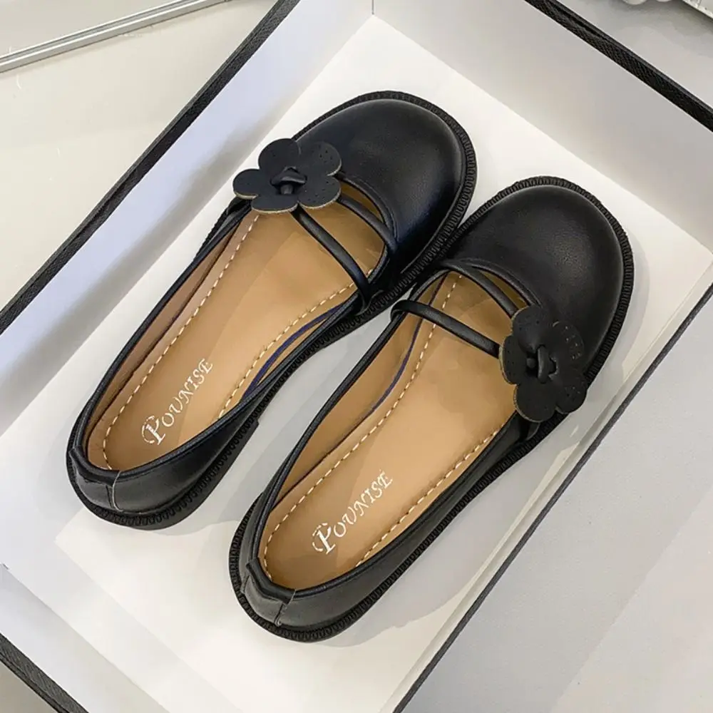 フラワー-メリージェーンシューズ-ローヒール-滑り止め-バレリーナフラット-puレザー-ブリティッシュフレンチスタイル-ラウンドトゥ-フラットシューズ-夏-春