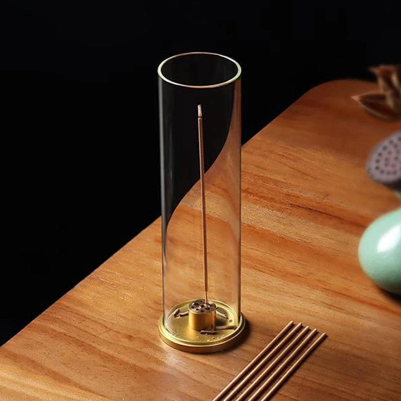 Modern Brass Incense Holder Anti-Ash Flying Incense Holder with Removable Acrylic Ash Catcher for Home Decor Yoga Meditation