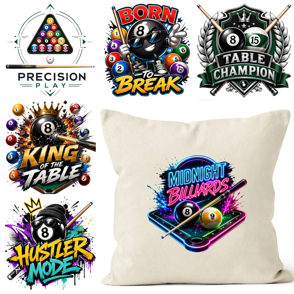 6 Pcs Midnight Billiards Iron On Transfers For T Shirts