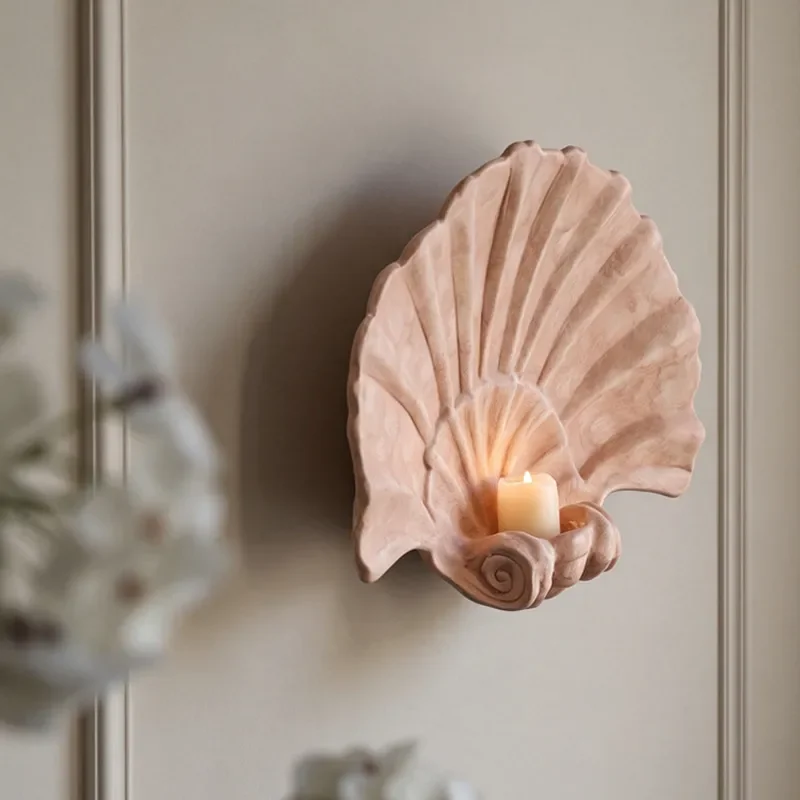 Nordic Pink Shell Wall Hanging Aromatherapy Candle Holder Modern Home Decor for Living Room Entrance Hotel Art Decoration