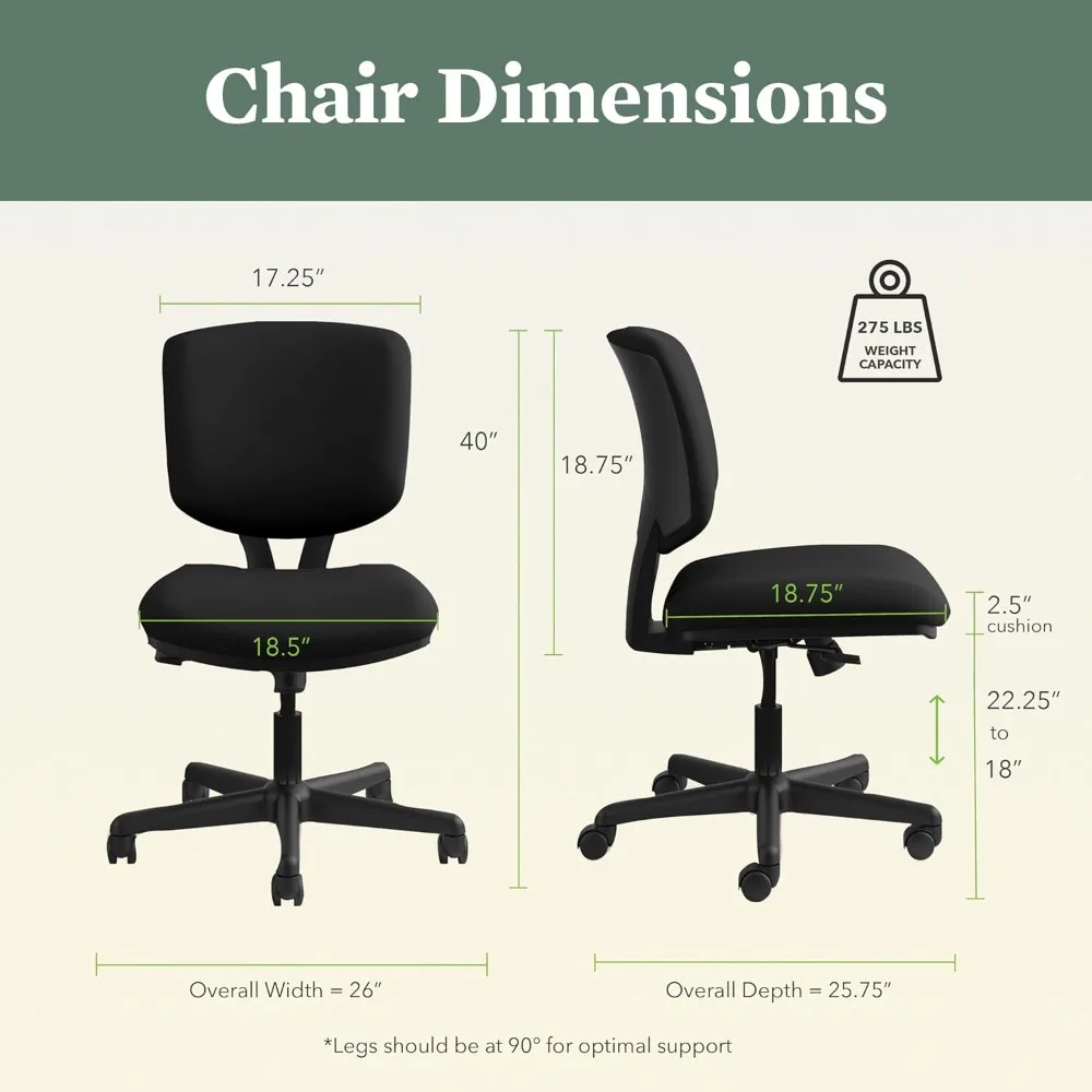 

Task Chair - Armless Office Chair for Computer Desk, Black