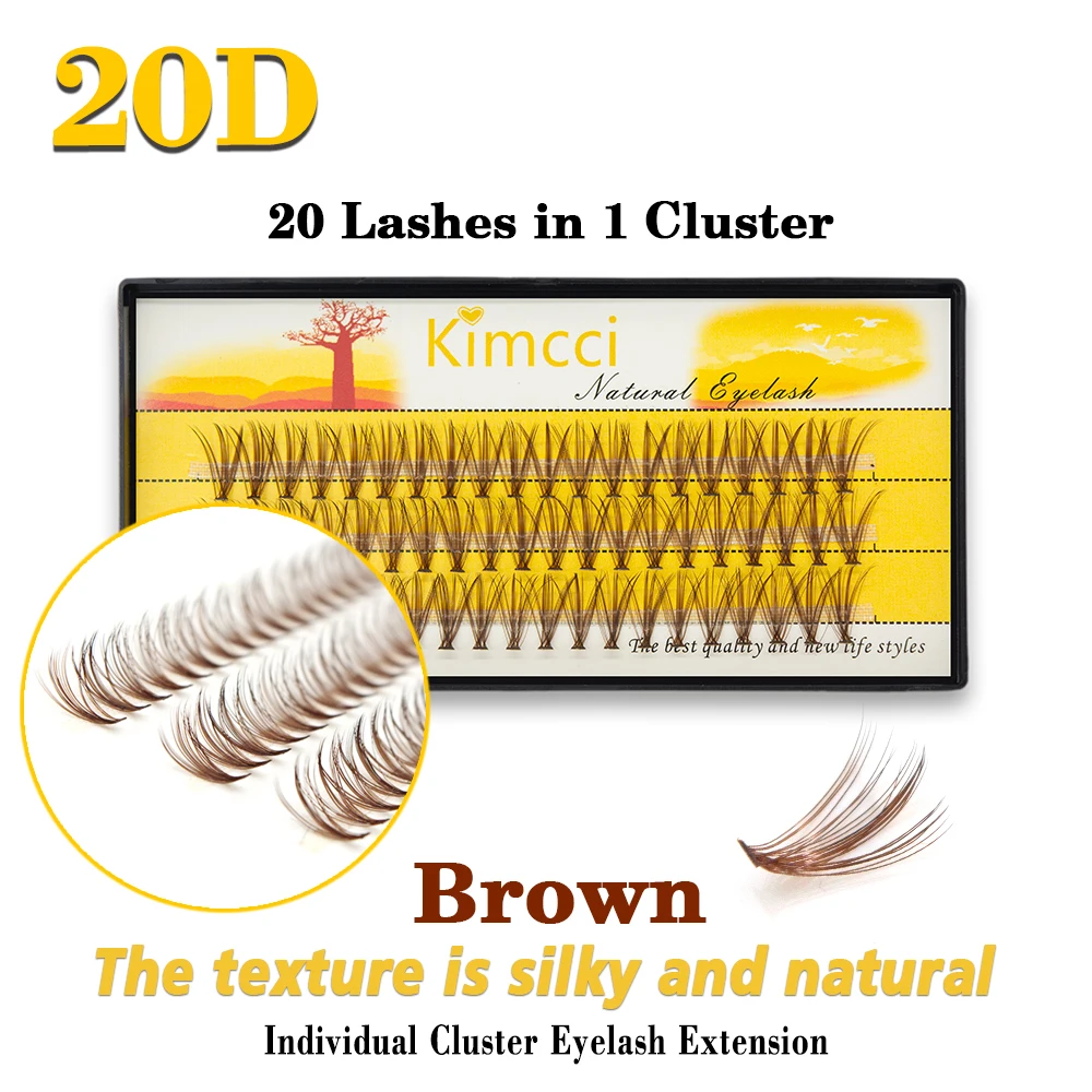 Kimcci 1box Big Capacity 60 Bundles Brown Color 20D Eyelash Extensions True Mink Strip Eyelashes Individual Lashes Nat