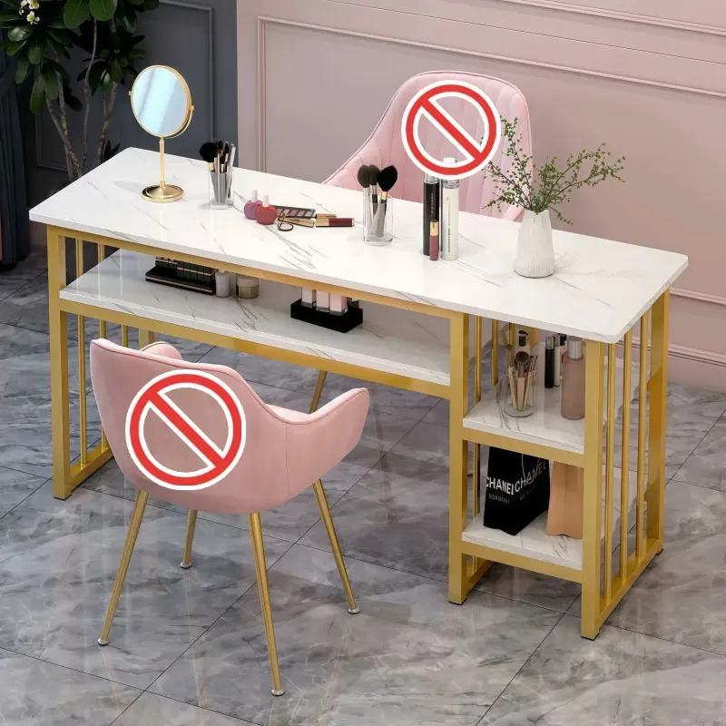 Modern Luxury Manicure Table with Light Wood Metal Double Density Board Nail Table for Living Room Bedroom Mall-Special Price