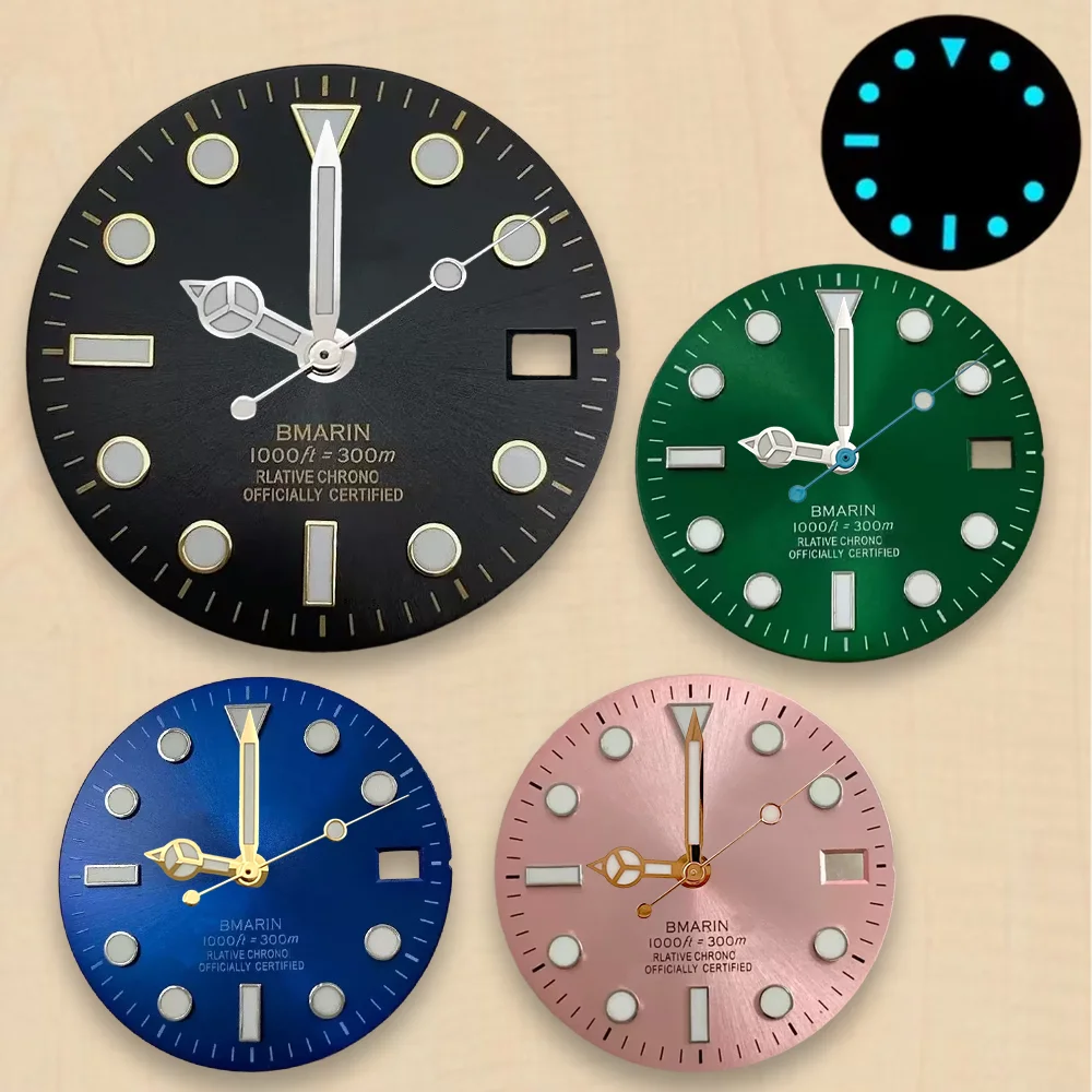 Ice Blue Luminous Sunburst SUB Dial 28.5mm S Dial Fit NH35/NH36 Japanese Movement 28.5MM nh35 Watch Modification Accessories