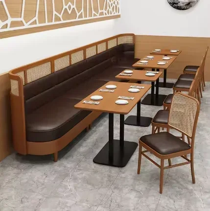 l Modern Design Canteen and Restaurant Furniture Set For Sale Fast Food Coffee Shop Rattan Sofa Booth Dining Chair And Table Se
