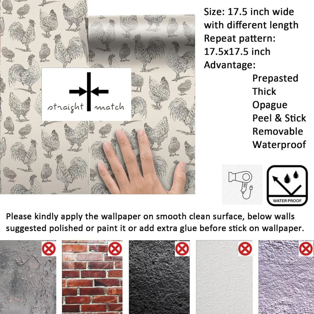 ورق جدران محايد عتيق على شكل مزرعة قابل للتقشير واللصق، تصميم قلب كوخ ريفي، ورق جدران رمادي داكن قابل للإزالة للمنزل